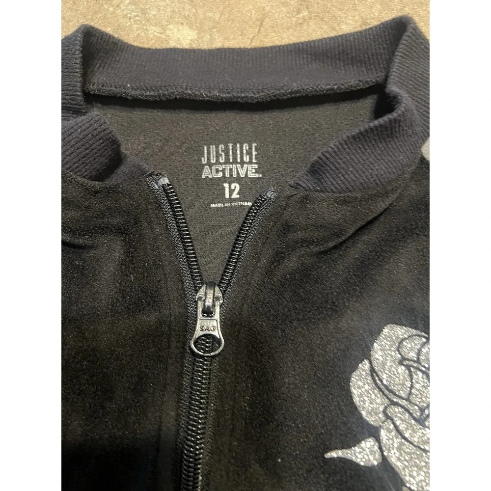 Justice Active Black and Gray Girls Zip Up Sweatshirt/Jacket Size 12